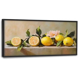 Kylora Lemon Wall Art Still Life Lemons Pictures Wall Decor Fruit Large Master Over Above Bed Canvas Prints Horizontal Modern Artwork Oil Painting Home Office Decorations For Kitchen Bedroom 30"x60"