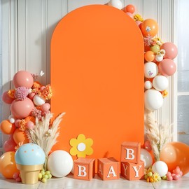 6FT Orange Arch Cover, Spandex Fitted Orange Wedding Arch Stand Covers Round Top Chiara Backdrop Cover for Birthday Party Ceremony Banquet Decoration