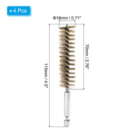 PATIKIL 18mm径ボア筆、真鍮製ねじれワイヤークリーニング筆4本セット（1/4インチ六角シャンク付き）チューブ・ポート・ベアリング・ドりルドライバー用