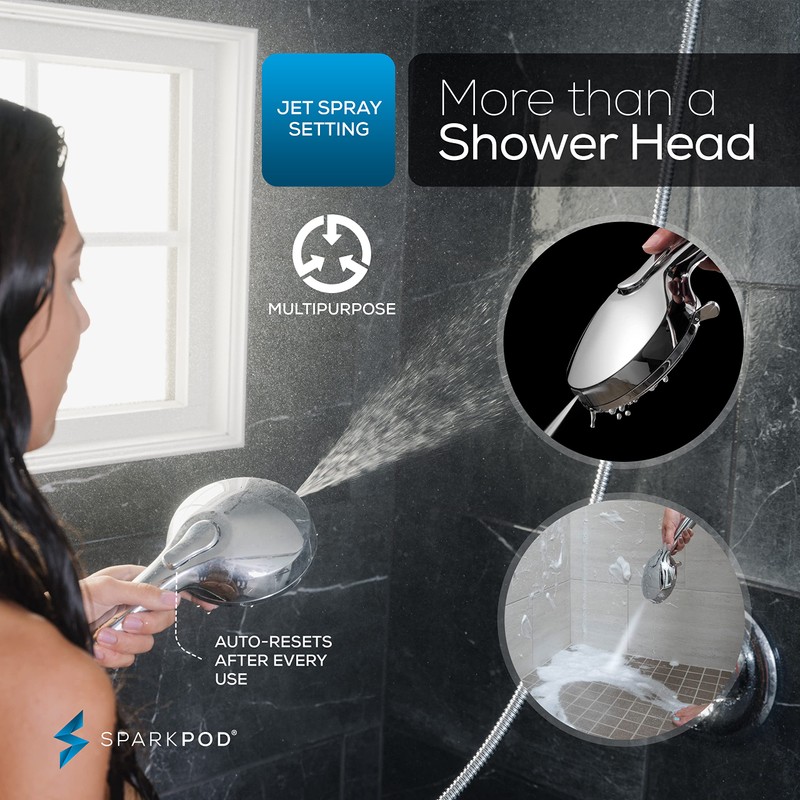 SparkPod 5 Inch 9 Spray Setting Handheld Shower Head -