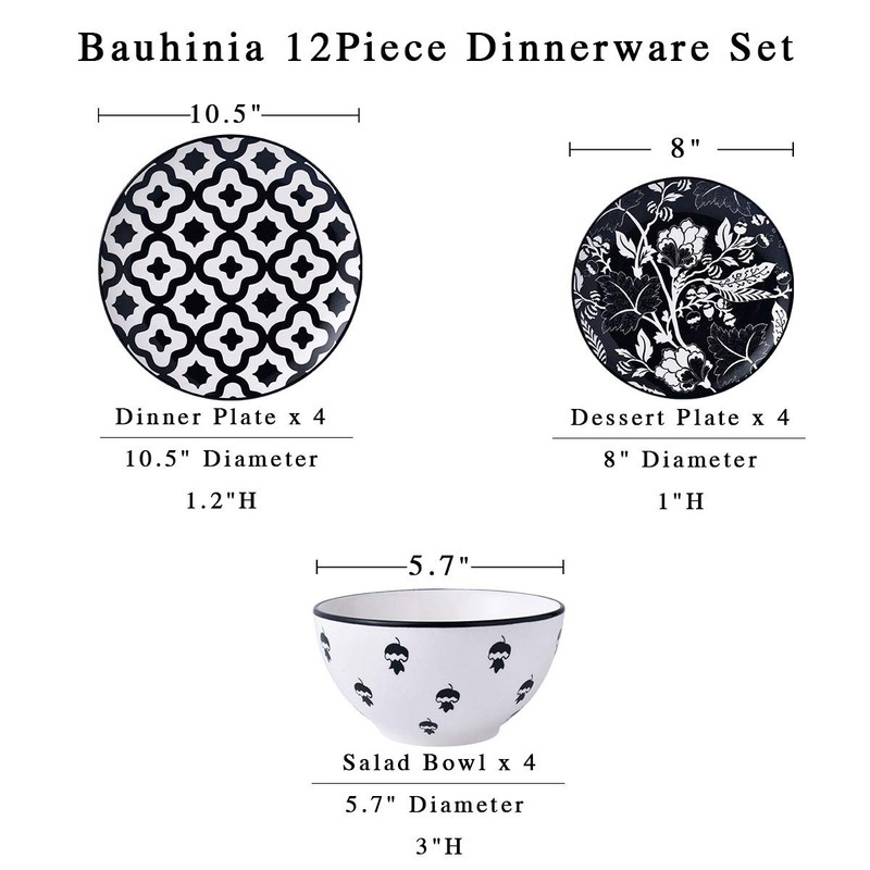 Wisenvoy Dinnerware Set - Ceramic Plates and Bowls for 4