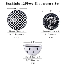 Wisenvoy Dinnerware Set - Ceramic Plates and Bowls for 4 - Stoneware Dish Set