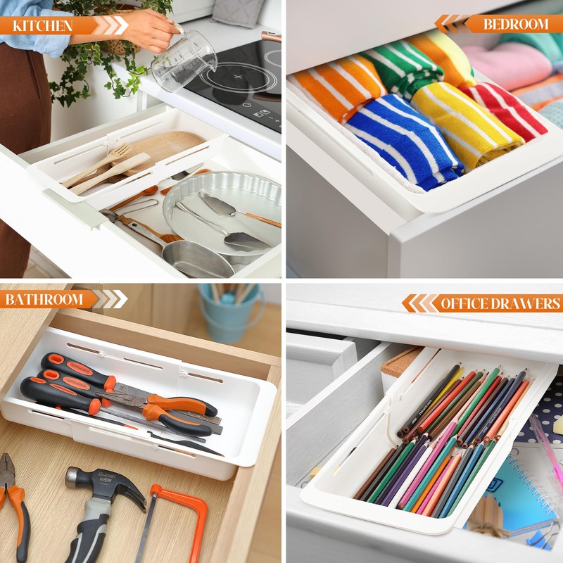 Gulfmew 2 Pack Deep Drawer Organizer Bins, Sliding Drawer Organizer