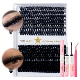 RITALASH DIY Eyelash Extensions Kit, 280 Lash Clusters 60D+80D-0.07-D-8-16Mix, Lash Bond and Seal, Lash Applicator (60D+80D KIT)