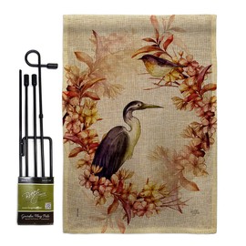 Birds Wreath Burlap Garden Flag Set with Stand Animals Bird Flamingo Hummingbird Cardinal Peacock Springtime Natural Wildlife Small Decorative Gift Yard House Banner Double-Sided Made In USA 13 X 18.5