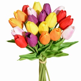 Mandy's Mandy's 20pcs Multicolor Artificial Tulip Silk Fake Flowers 13.5" for New Year Spring Mother's Day Easter Gifts in Bulk Home Kitchen Wedding Decorations