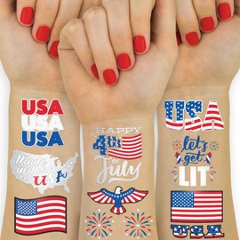 xo, Fetti Tatuajes temporales del 4 de julio - 30 estilos | América, Red White and Blue Party Supplies, 4 de julio, EE.UU., Día de la Independencia, Día del Trabajo