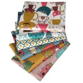 Qililandiy Pack of 6 Cotton Fabric 100% Cotton Sewing Fabrics with Different Patterns Patchwork DIY Fabric Package 46 x 56 cm Cut Fabric Squares for Sewing Craft Decoration Cat