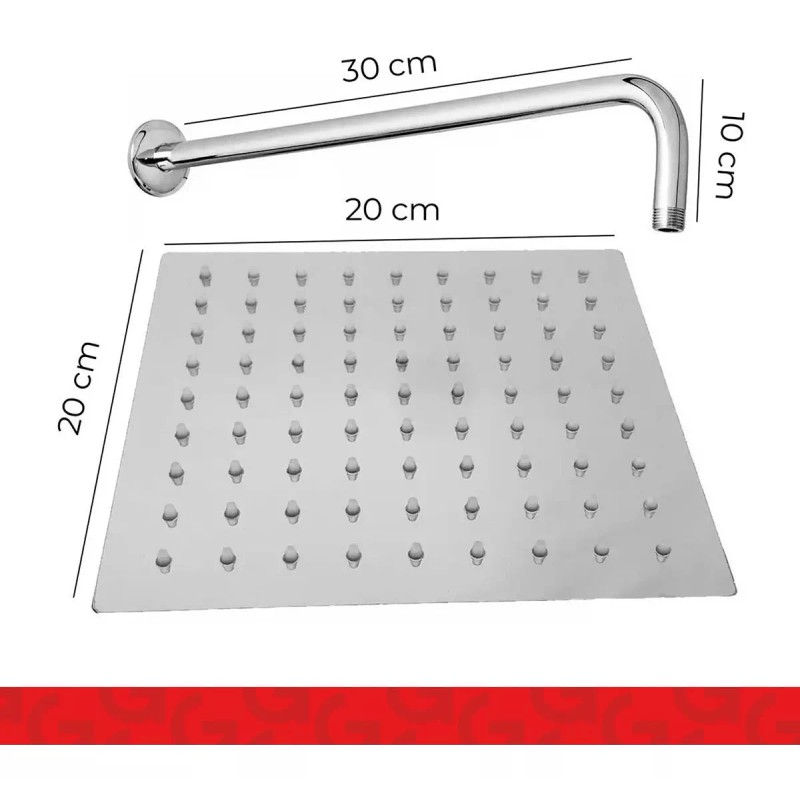 IML Regadera Cuadrada 20 Cm Acero Inox Y Tubo 40cm
