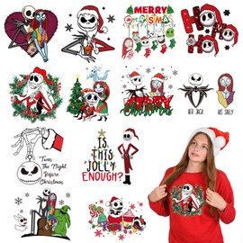 GYGOT 12 Sheets Christmas Iron On Transfers for T-Shirts,Christmas Heat Transfers Vinyl,Ready to Press Decals for T-Shirts Clothing DIY Crafts (Gothic)