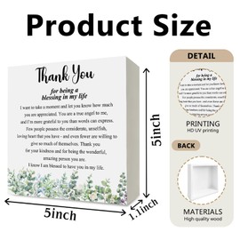 LTERNZAIYAKI Thank You Wooden Box Sign Desk Decor, Thank You for Being a Blessing in My Life Eucalyptus Leaf Wood Block Signs for Home Office Desk Table Shelf Decorations, 5x5 Inch