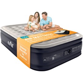 Dr. air Queen Air Mattress, 18” Raised Inflatable Bed with Built-in Pump, Waterproof Velvety Top, Ergonomic Design, Reinforced Support, and Carry Bag for Home, Camping, and Guests