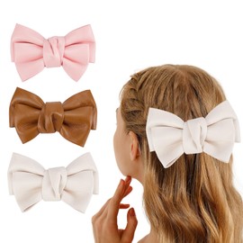 NICENEEDED 3 Stück Haarspange Mit Schleife Aus PU Leder Handgemachte Knoten Haarspangen Mit Süßem Entenschnabel Modische Rosa Weiße Kaffeefarbene Haaraccessoires Für Den Täglichen Gebrauch von Frauen