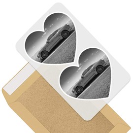 Awesome 2 x Heart Stickers 10 cm - BW - Awesome Muscle Car Automobile Fun Decals for Laptops,Tablets,Luggage,Scrap Booking,Fridges #41250