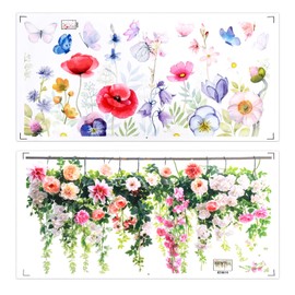 2 Sets Colorful Flower Window Stickers, Butterfly and Flower Bouquet Window Clings PVC Floral Glass Clings Film Nature Plant Decals for Home Kitchen Walls Glass Decoration