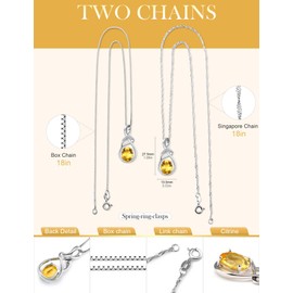 HXZZ Fine Jewelry Birthstone Gifts for Women Natural Gemstone Citrine Sterling Silver Pendant Necklace Birthday Gift for Wife Mom Her