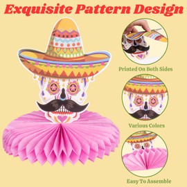 Muswarm 12Pcs Cinco de Mayo Party Decorations Set, Mexico Fiesta Colorful Honeycomb Table Centerpiece Supplies Decor Accessories for Mexican Theme Birthday