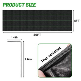 warmfarm 4x30ft Landscape Fabric Heavy Duty,Thicken Block Gardening Ground Cover Mat,Garden Cloth,Black Plastic Ground Cover,Commercial Driveway Fabric (4 * 30ft, 2Pack)