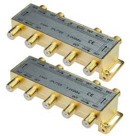 iMBAPrice 110017-2 (2-Pack) Glod Plated 2.4 Ghz -8 Way Coaxial Cable Splitter F-Type Screw for Video Satellite Splitter/VCR/Cable Splitter/TV Splitter/Antenna Splitter/RG6 Splitter