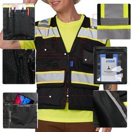 A-SAFETY Black big and tall High Vis Reflective Safety Vests for Men Women 6xl 7xl 8xl High Visibility Vest with Pockets Mesh Fabric Construction Safety Apparel Neon Vest for Work