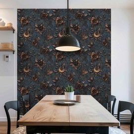 LaiTique Baroque Rose Wallpaper – Gothic Bronze Floral Peel and Stick Wallpaper | Luxury Self Adhesive Vinyl 17.7in x 236in