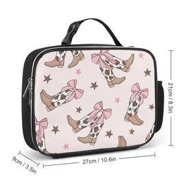 MEIKKO Bows Cowgirl Boots Lunch Box Insulated Lunch Bag for Men & Women Durable Lunchbox for Work with Water Bottle Holder
