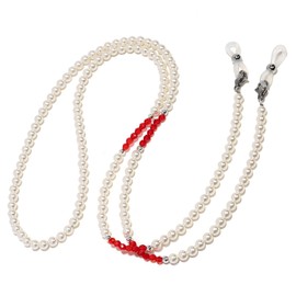 BILIONE Pearl Beaded Eyeglass Chains for Women, Eye Glasses Strap Around Neck, Sunglasses Holder Lanyards, Red