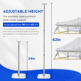 Boat Cover Support Poles, 316 Stainless Steel Pontoon Boat Cover Support System, Height Adjustable Support Poles，Extra Large Base (1 Pack)