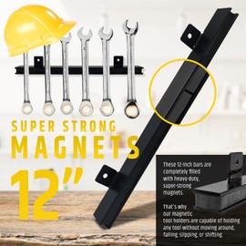 12" Heavy-Duty Magnetic Tool Holders (4 Pack - 48" Total) - Extremely Powerful Magnetic Pull Force to Hold Heavy Tools (Upgraded Version) - Professional Tool Bars/Strips - Metal Tool Organizer