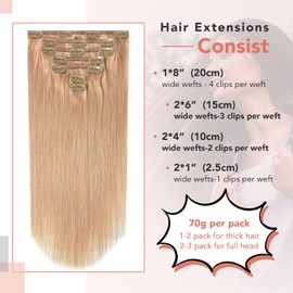 WindTouch Clip in Hair Extensions Human Hair, 12 Inch 70g 7pcs Reddish Blonde Hair Extensions for Women Clip in, Soft Natural Straight Remy Human Hair Clip ins for Women #12