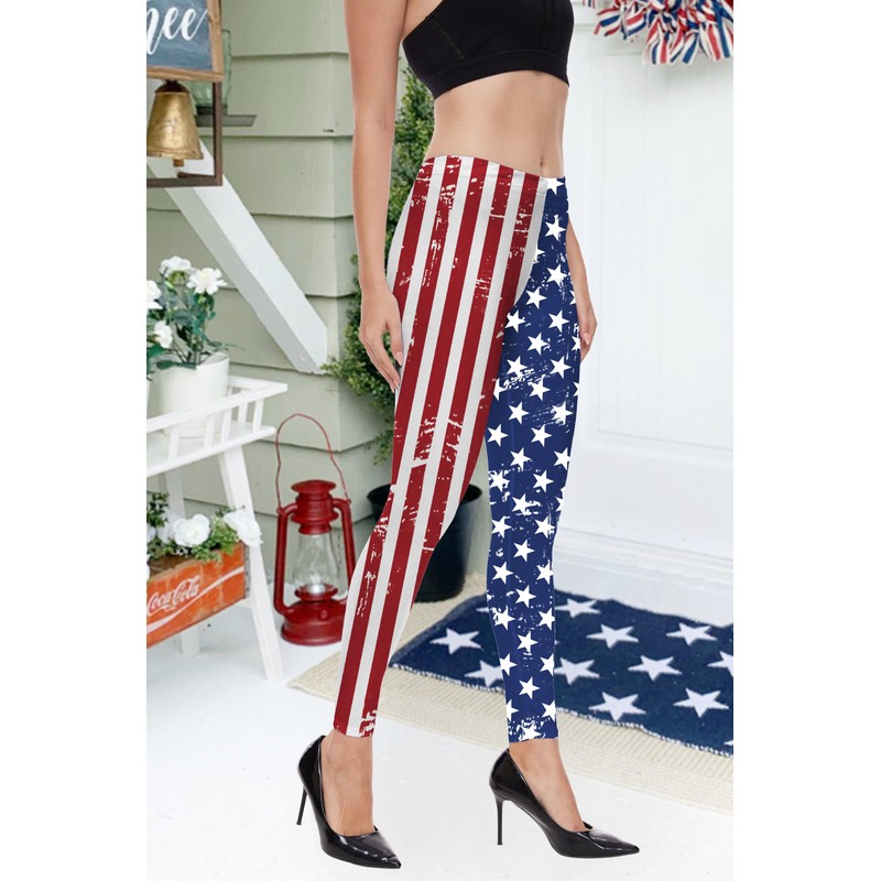 TMSD Women's USA Flag Stretchy Stars Stripes Pants Independence Day
