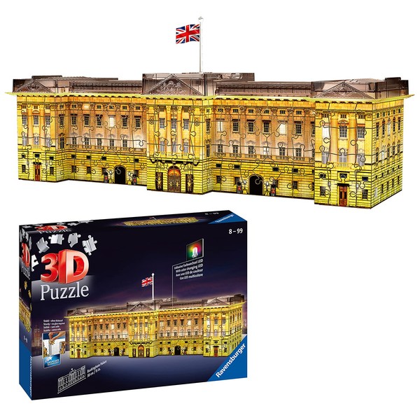 Ravensburger Buckingham Palace 3D Jigsaw Puzzle for Adults and Kids Age 8 Years Up - Night Edition with LED Lighting - 216 Pieces + Accessories - No Glue Required