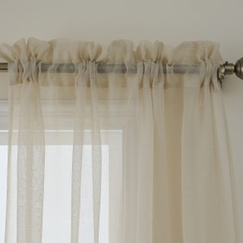 Demetex Voile Curtains 54x63 Linen Sheer Cuetains with Rod Pocket Net Curtains for Living Room Glass Windows Decor, 137cm x 160cm, Linen