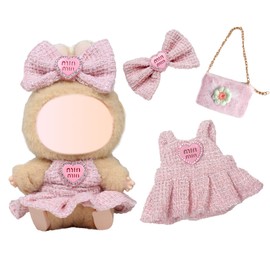 3 Pcs Doll Clothes for 17cm Plush Dolls, Light Pink Set Include 1 Halter Dress 1 Bow Hair Clip 1 Handbag for Dolls Premium Outfit, Birthday Holiday Present for Girls Kids（No Doll）