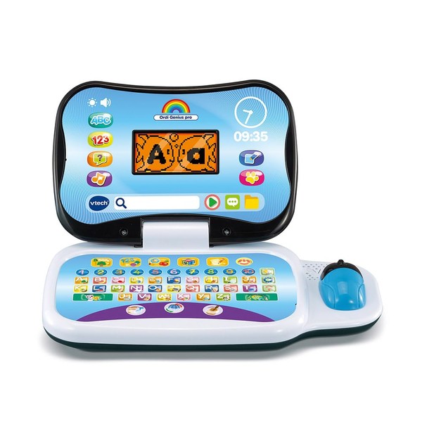 VTech - Ordi Genius Pro Black, Portable Children's Computer with Backlit Screen, Mouse, 20 Evolutionary Games, Educational Toy, Gift for Children aged 3 to 7 - Content in French and English
