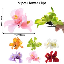 JTYKUYR 6PCS Hawaiian Flower Hair Clips for Women Artificial Flower Clips 3.5 Inch Bohemian Hairpin for Vacation Beach Party Girls Gifts