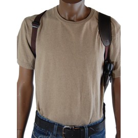 Barsony Brown Leather Vertical Cross Harness Shoulder Holster for 2-3" Snub Nose Revolvers (Kimber K6S, Right)