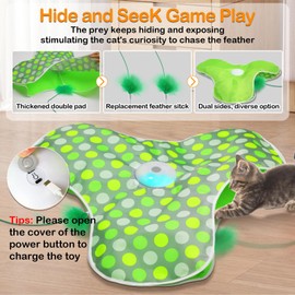 umosis Interactive Cat Toys Rechargeable,Moving Concealed Feathers,Real Mouse Squeaky,Touch Activated Cat Kitten Toy Exercise Toys for Indoor Bored Adult Cats