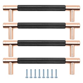 ZONADAH Set of 4 Cabinet Gold Plated & Matt Black Handles, Hole Distance 128mm, White Cabinet Pull Handles, Furniture Drawer Cabinet Copper Cup Drawer Handles for Cupboard Wardrobe Dressers