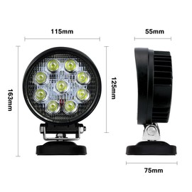 LEMIL - 27W Round LED Work Light 12V Portable Car LED Flood Light Off Road Flood Beam Lamp with Magnetic Base Waterproof Emergency Light Truck Boat Bar Lamp 12V 24V