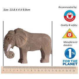 Wudimals - 40453 - Wild Animals, Elephant, Wood, Hand Carved, Hand Painted, 13.8 cm x 9.9 cm