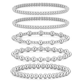 Gold Bracelets for Women, 14K Gold Plated Beaded Bracelets Stretch Stackable Bead Ball Bracelet Set Elastic Stack Jewelry Bracelets for Women Girls