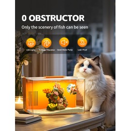 2.5 Gallon Fish Tank Small Aquarium Starter Kit with Hidden Filtration, 3 Color Light, Self Cleaning Nano Tank for Betta, Shrimp, Guppy, Angelfish