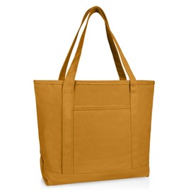 Dalix 20" Solid Color Cotton Canvas Shopping Tote Bag in Butterscotch