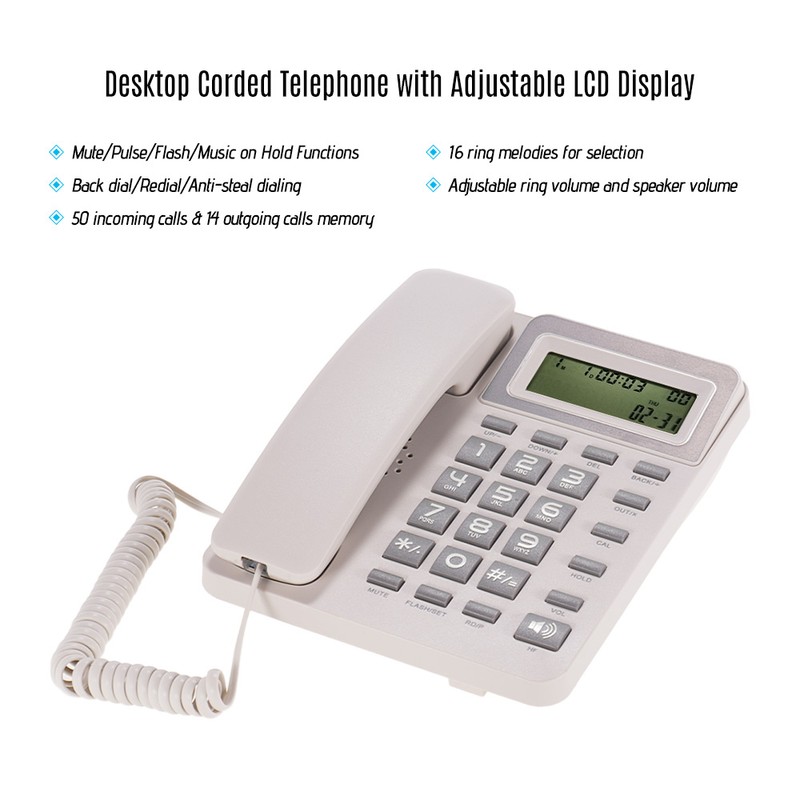 Desktop Corded Landline Phone Fixed Telephone with LCD Display Mute/