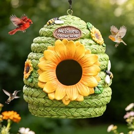 Casas para pájaros para Exteriores, casita de Resina Verde, casita para pájaros de jardín con Girasoles y Abejas, Casitas para pájaros para Exteriores para pájaros Azules.