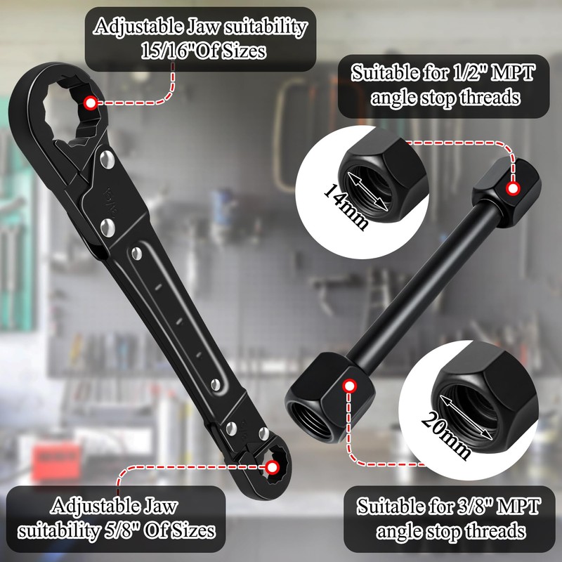 Ponpon Angle Stop Wrench Kit, Plumbing Tools, Angle-on Plumber Wrench