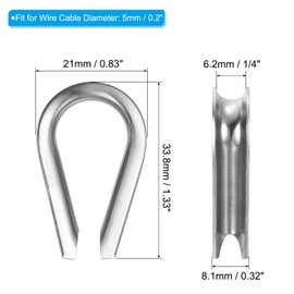PATIKIL 10 Pack 5mm 3/16" Wire Rope Sleeves Cable Sleeves 304 Stainless Steel for Boat Rigging