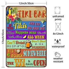 Tiki Bar Metal Sign for Outside Patio Decor for Tropical Birthday Party Sign for Home Bar Kitchen Backyard 12x17 Inches