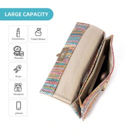 Carfond Straw Chain Clutch Purses for Women Ladies Woven Envelope Handbag Shoulder/Crossbody Beach Bag, Colorful